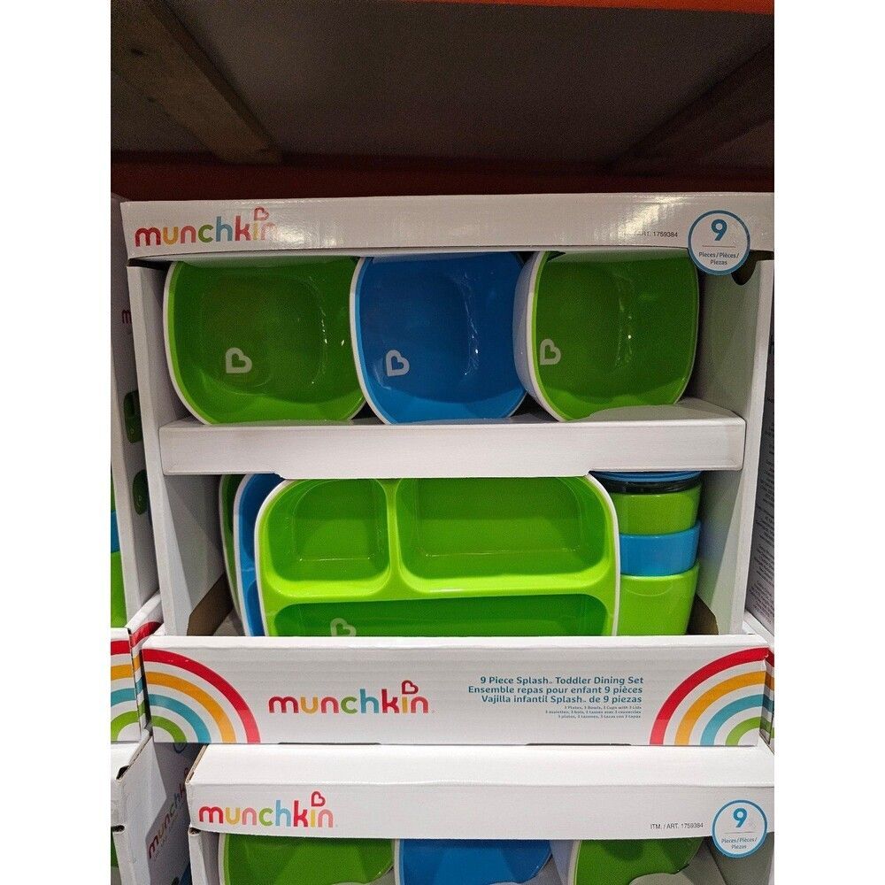 Munchkin Toddler Dining set 9 piece Bowls & plates no-slip bottoms cups BPA free
